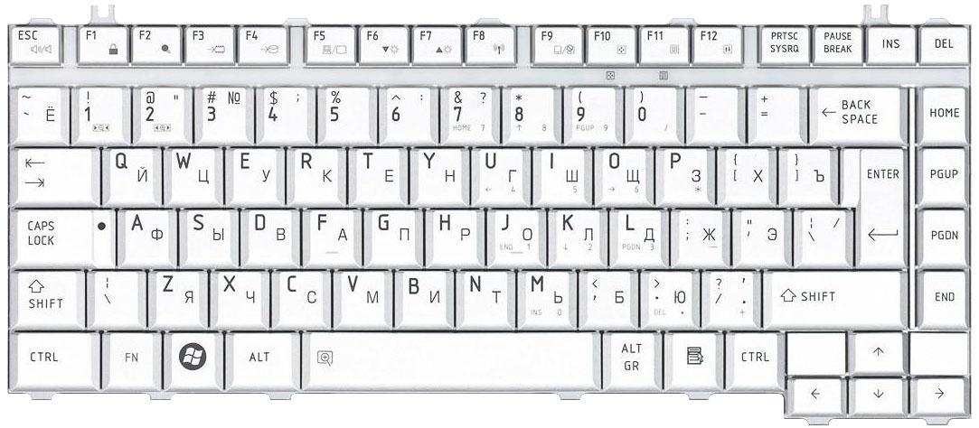 Клавиатура для ноутбука Toshiba Satellite A200/A210/M300 Silver