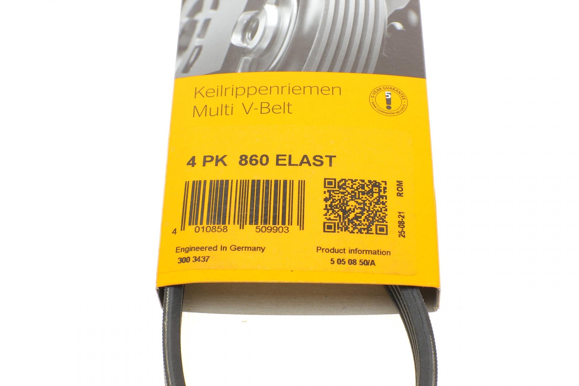 Ремень генератора Continental BMW 3 E46/E90/5 E60/6 E63/X3 E83/X5 E53 03-11 4PK860 ELAST - фото 6