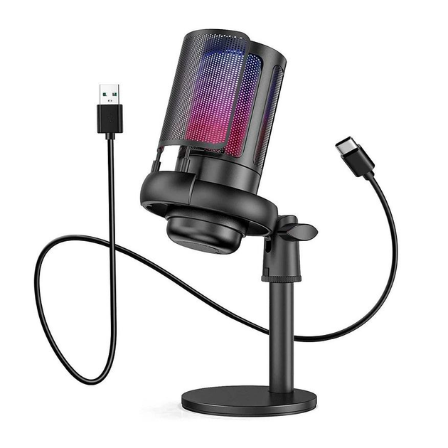 Мікрофон-USB ігровий ME6S RGB зі стійкою Plug & Play для ПК живий запис/шумозаглушення/конденсаторний Black