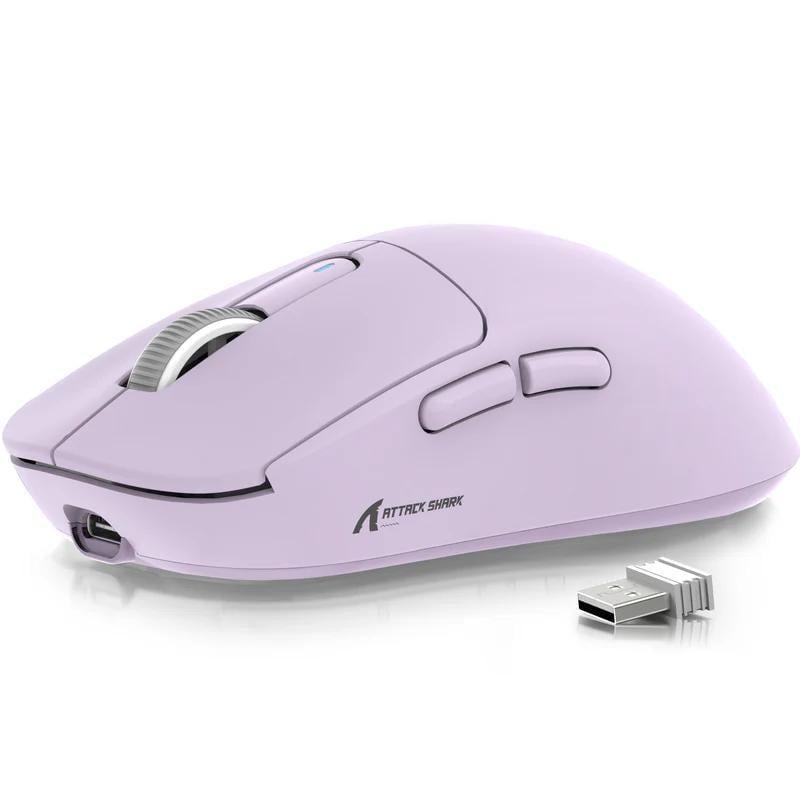 Мышка геймерская аккумуляторная attack shark X3 PixArt PAW3395 Bluetooth/2,4G 26000DPI Lilac (X3-3395L)