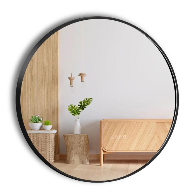 Зеркало с LED подсветкой стены круглое La Mir модель Adeo в черной раме ПВХ c датчиком движения 60х60 см (26223386060-frame)