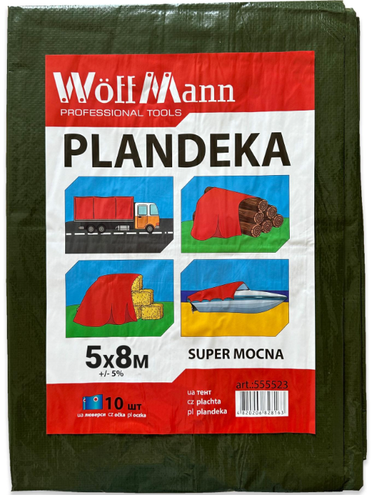 Тент WoffMann водостойкий PLANDEKA SUPER MOCNA плотность 110 г/м² 5х8 м Зеленый