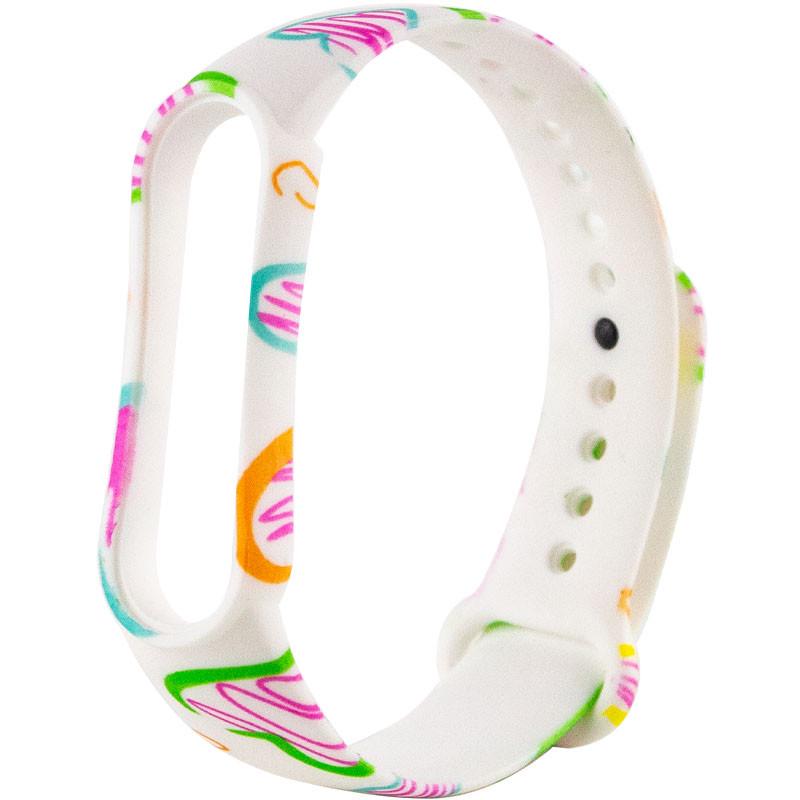 Ремінець силіконовий для Xiaomi Mi Band 5/6 Серця контур/Білий (00000037970_4)