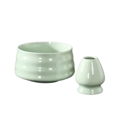 Комплект чаша Чаван/Тяван керамическая для чая матча с подставкой Кусенаоши венчика часен Мятный (KC15M)