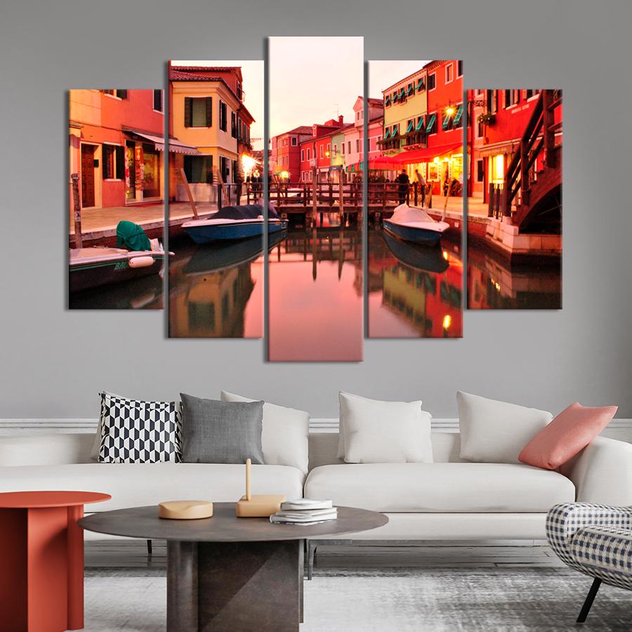 Картина город Вечерняя панорама квартала Бурано в Венеции 187x119 см (A682-5)