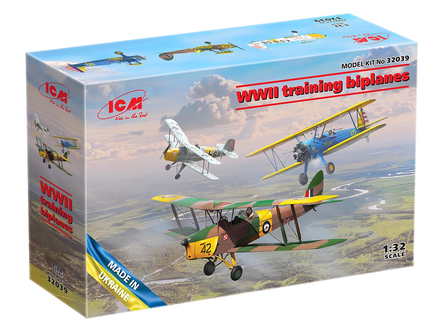 Збірна модель ICM Учбові біплани 2СВ Bücker Bü 131D DH.82A Tiger Moth Stearman PT-17 (32039)