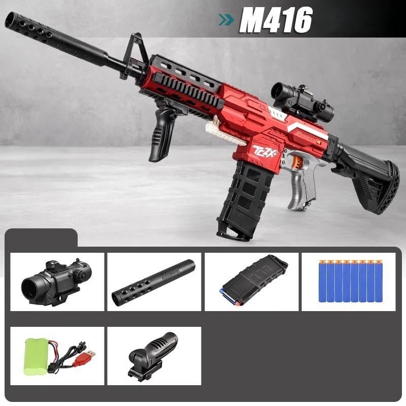 Игрушечный автомат NERF на мягких шарах аккумуляторный 102 см Красный (M416) - фото 3