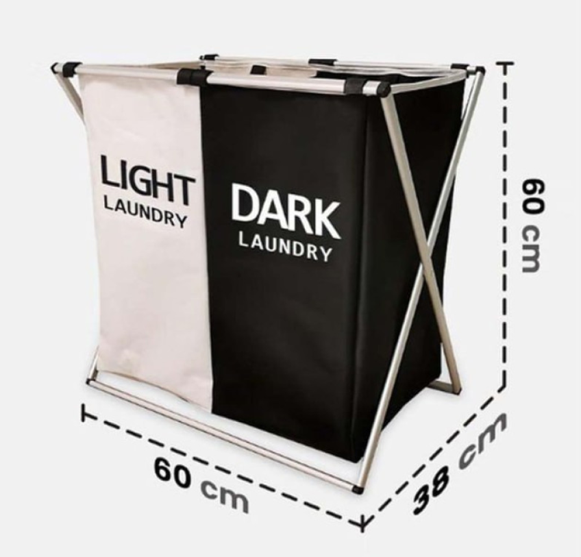 Кошик для брудної білизни складаний з 2 відсіками Чорно-білий - фото 5 Кошик для брудної білизни складаний з 2 відсіками Чорно-білий - фото 5