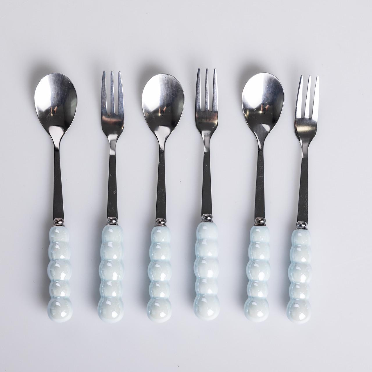 Набір виделок та ложок десертних з керамічною підставкою Блакитний (HP-20-57) - фото 5