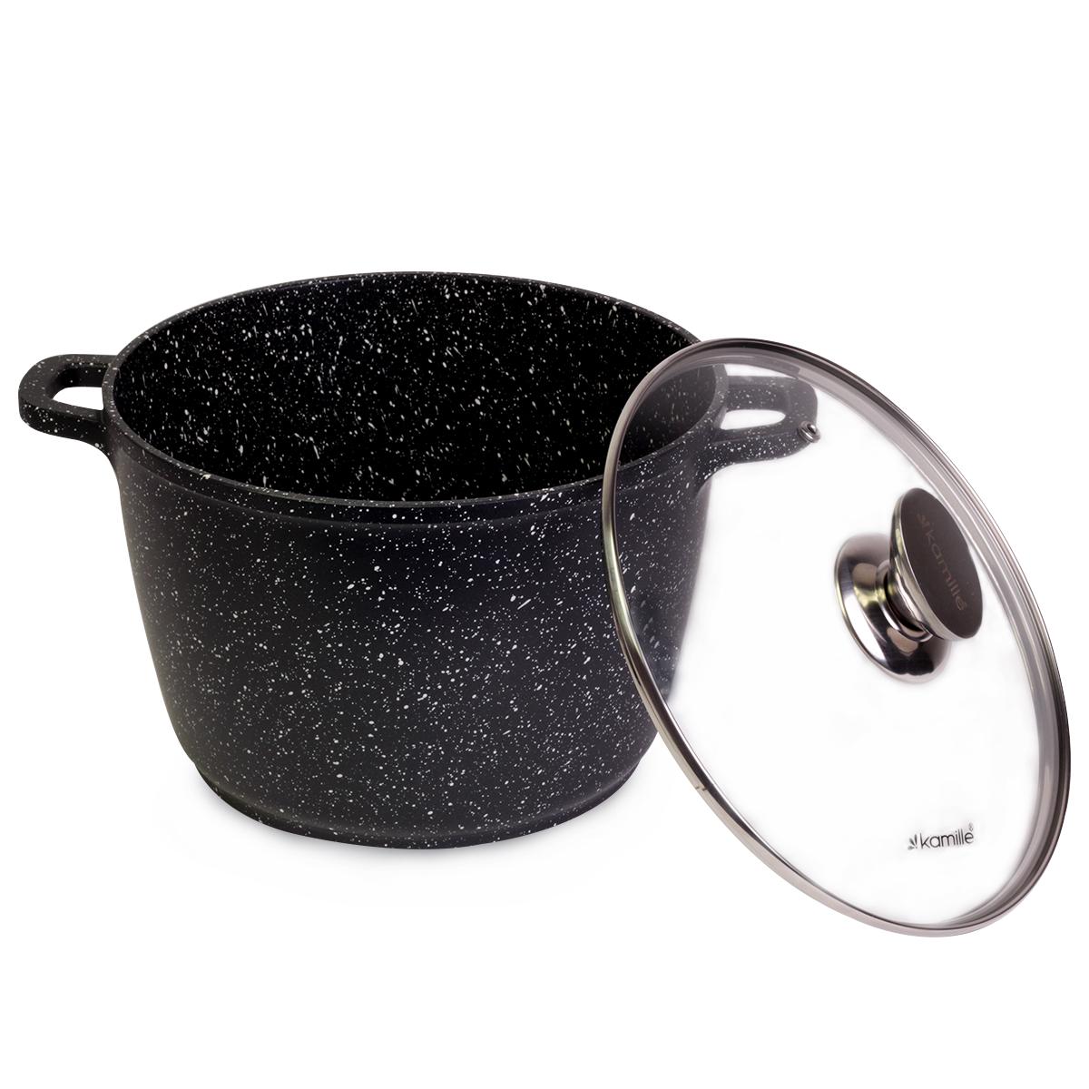 Кастрюля со стеклянной крышкой Kamille KM-4407 алюминиевая литая с антипригарным покрытием 6,2 л Черный (124-84-4407) - фото 2 Кастрюля со стеклянной крышкой Kamille KM-4407 алюминиевая литая с антипригарным покрытием 6,2 л Черный (124-84-4407) - фото 2