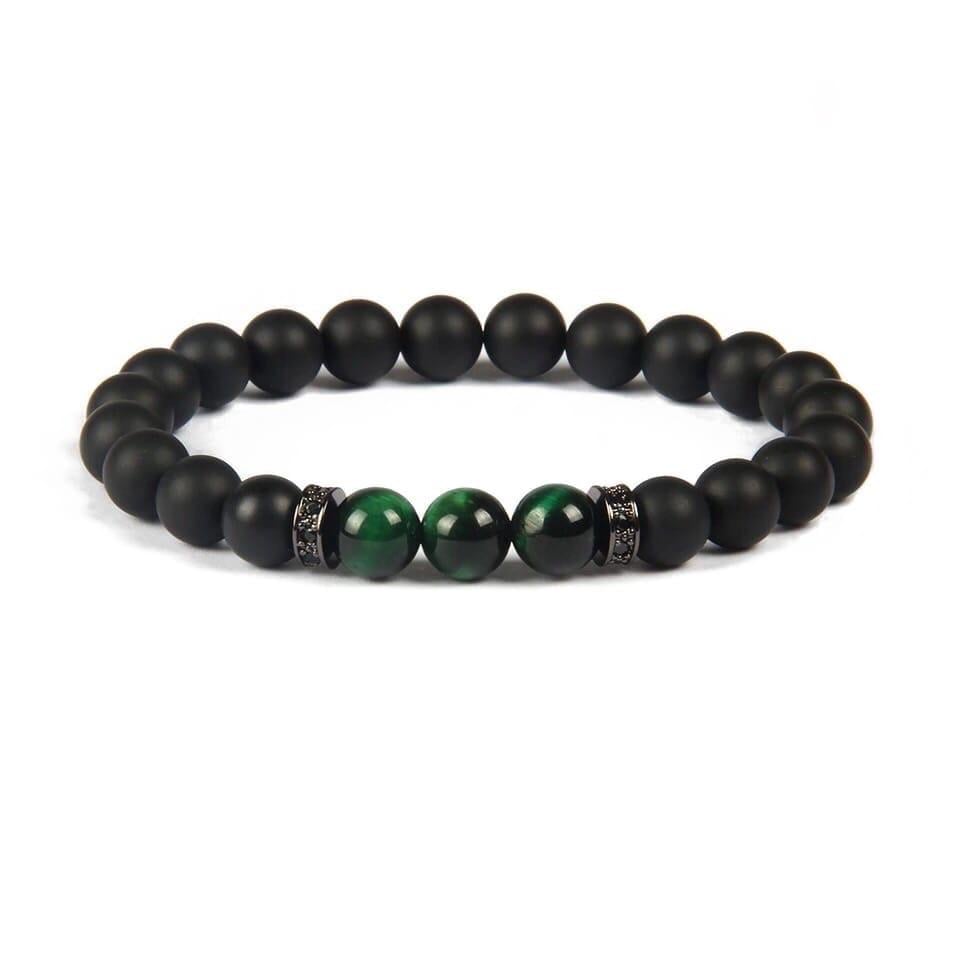 Браслет із шунгіту та тигрового ока з дисками р. 14 Зелений/Чорний
 (90054)