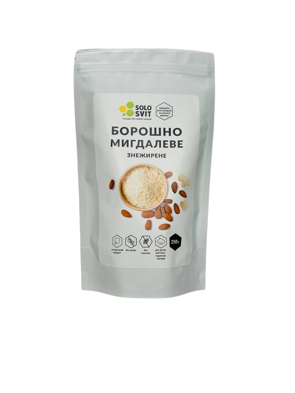 Мука миндальная обезжиренная SOLO SVIT без глютена 250 г Мука миндальная обезжиренная SOLO SVIT без глютена 250 г