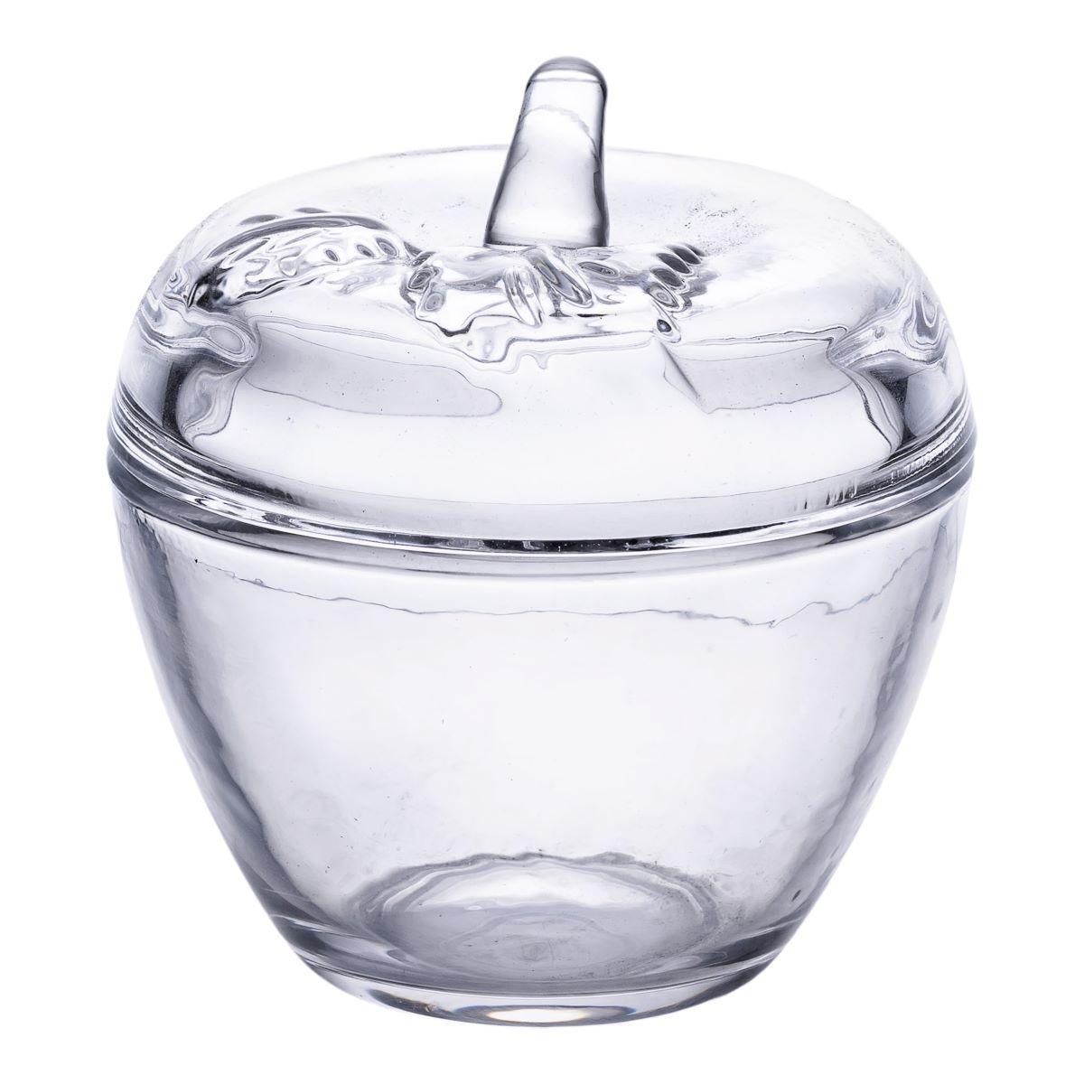 Конфетница с крышкой круглая стеклянная в форме яблока HP-4-101 Ø 9,5 см (A-034119)