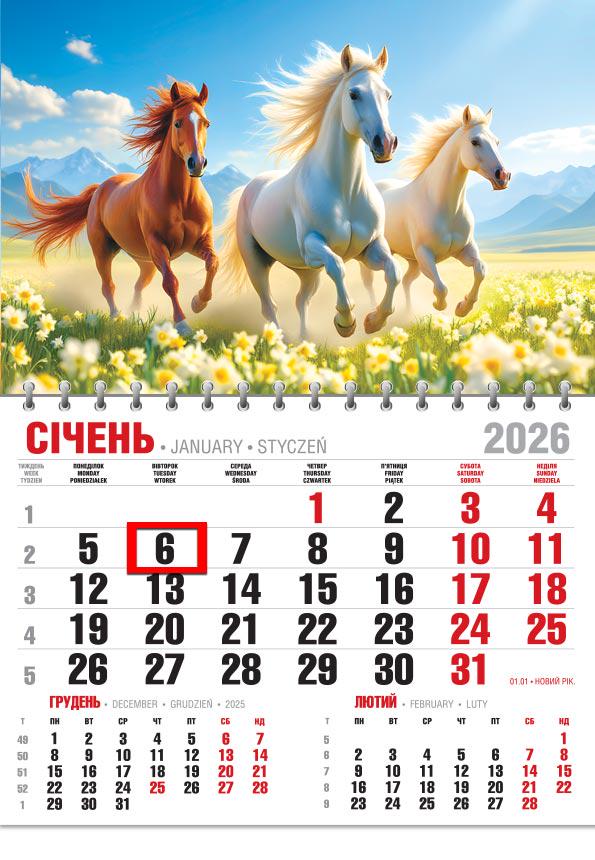 Календар на 2026 р. Офісний економ Серед пелюсток і мрій