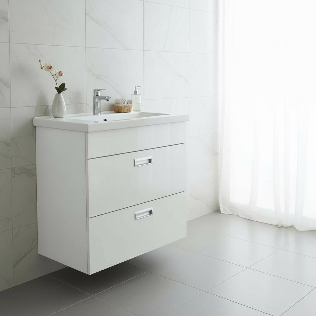 Тумба для ванної кімнати підвісна 2.0 з двома висувними ящиками та умивальником 70 см White (2519)