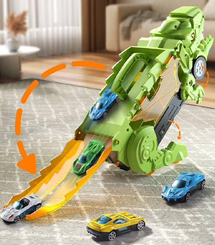 Мега трансформер Діно YM333-2 2в1 трейлер-автовоз з 3 машинками та бар'єрними аксесуарами для гри Зелений (2373698223) - фото 5 Мега трансформер Діно YM333-2 2в1 трейлер-автовоз з 3 машинками та бар'єрними аксесуарами для гри Зелений (2373698223) - фото 5