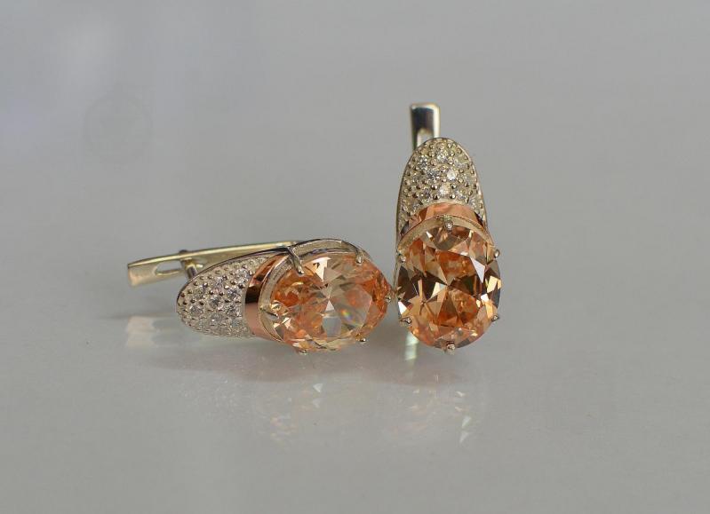 Серебряные серьги Sil с золотыми накладками 122s-10 Шампань (Sil-756)