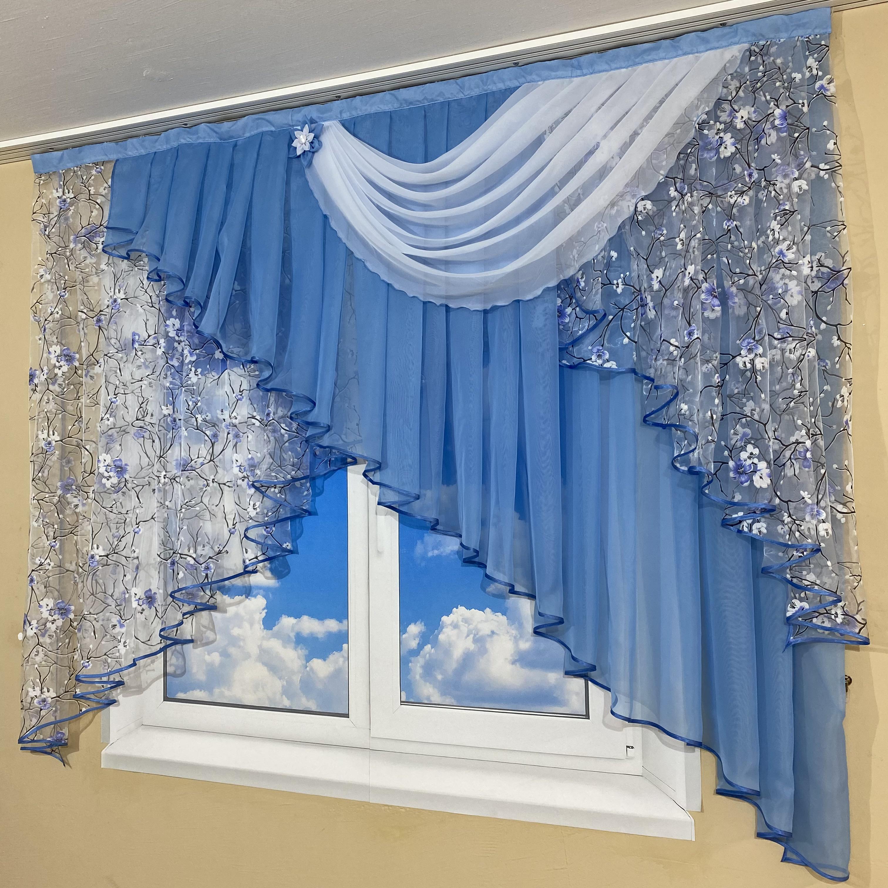 Тюль на кухню TG Home №446 Голубой (446-9/907) - фото 2 Тюль на кухню TG Home №446 Голубой (446-9/907) - фото 2