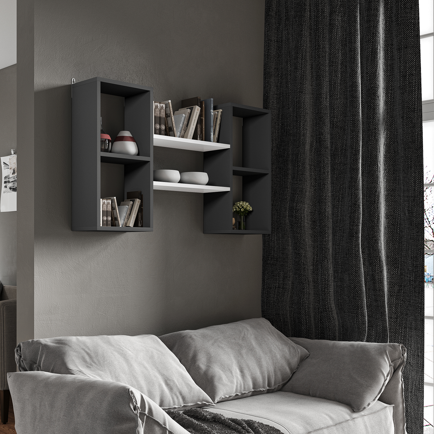 Полка навесная в спальню Антрацитовый/Белый (T11)