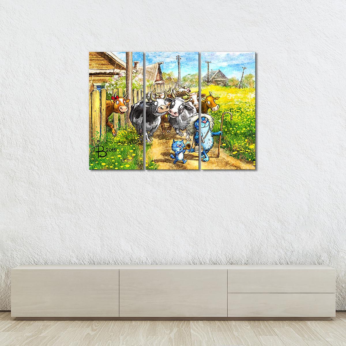 Модульная картина Пастушок 3 модуля 80x120 см