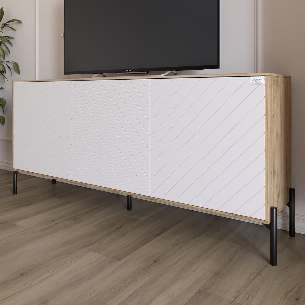 Тумба под телевизор Lion Амарант с черными металлическими ножками 168x40x76,5 см Дуб Аппалачи/Белый (000-000-2366)
