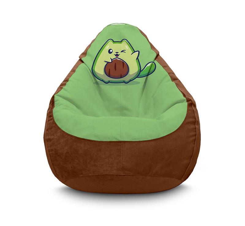 Кресло мешок iPuff Cute cat Avocado Флок XL 80x110 см Коричневый