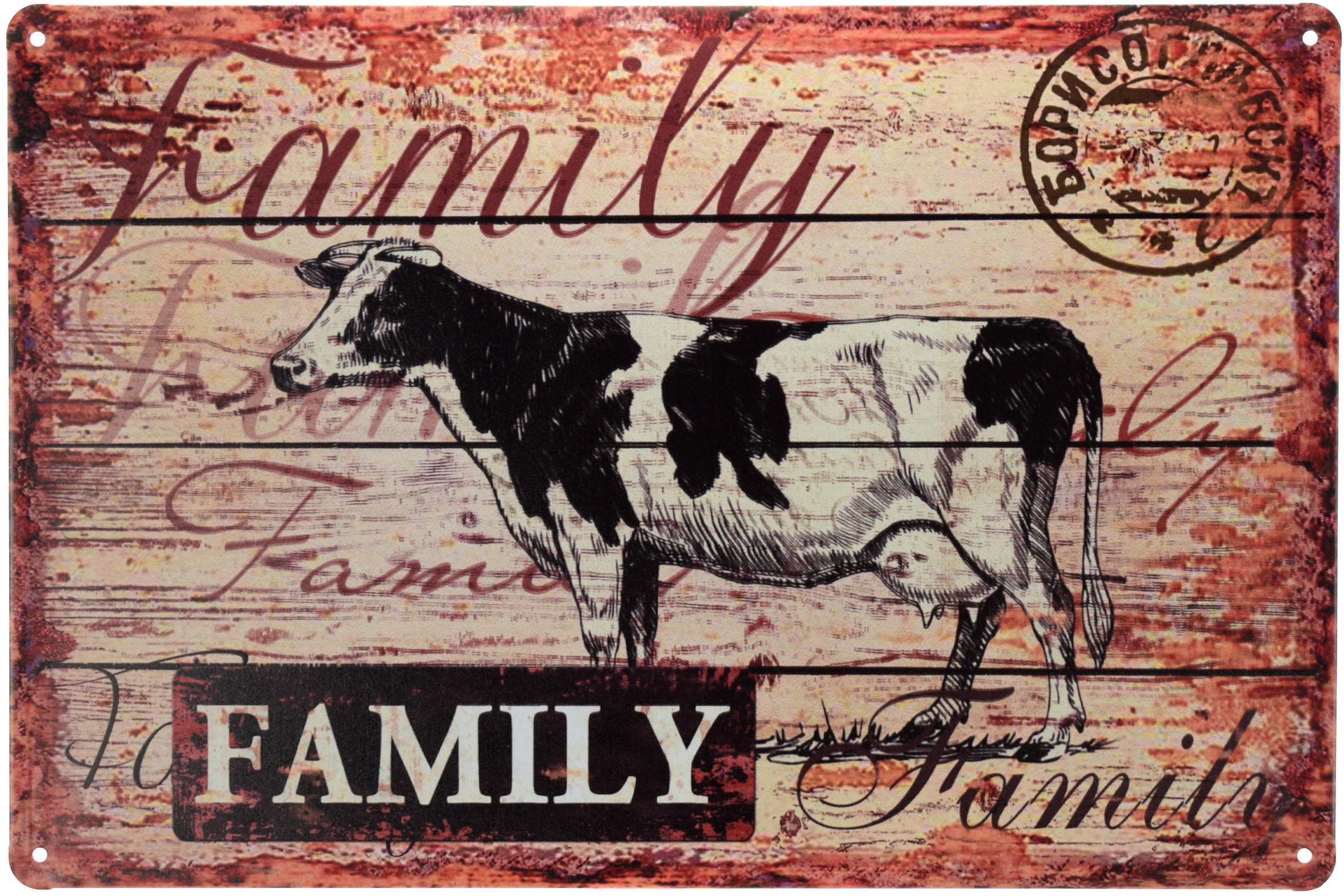 Табличка металлическая Семья/Family Cow 20x30 см