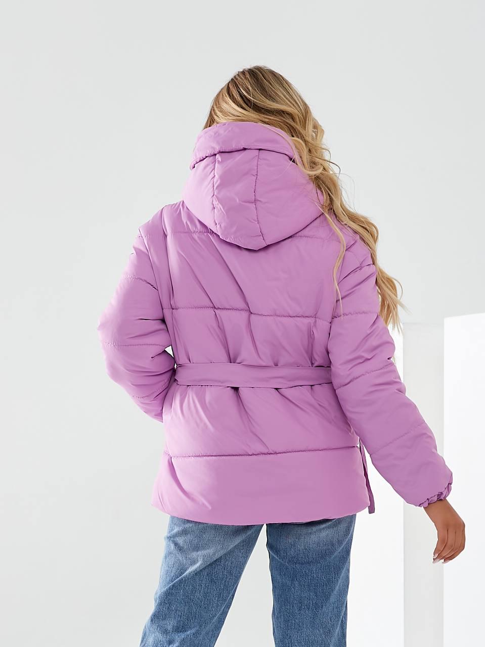 Куртка утеплена Khan коротка з поясом р. 42 Рожевий (Kh332) - фото 6