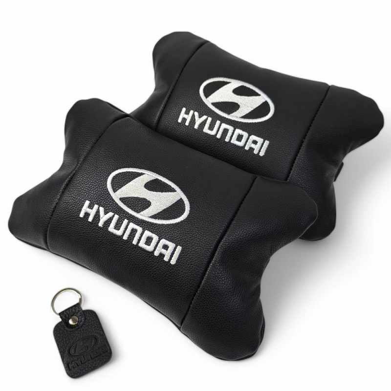 Подушка автомобильная Hyundai 7490 на подголовник кожа 2 шт. Black (36226836)