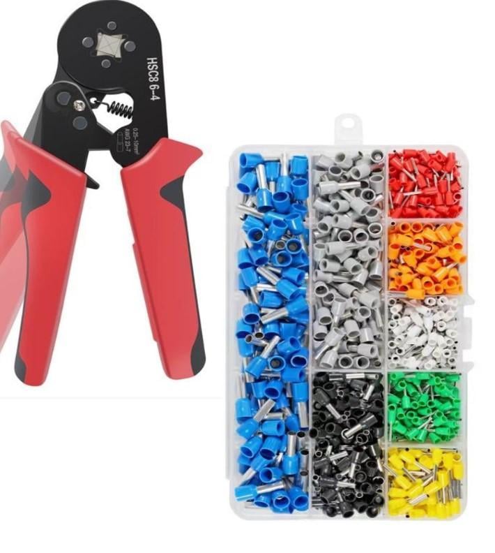 Комплект для обтиску кліщі 6-4A Червоний/набір накінечників-гільз 800 шт. 0,5-10 кв. мм (Е051305ч-50692)