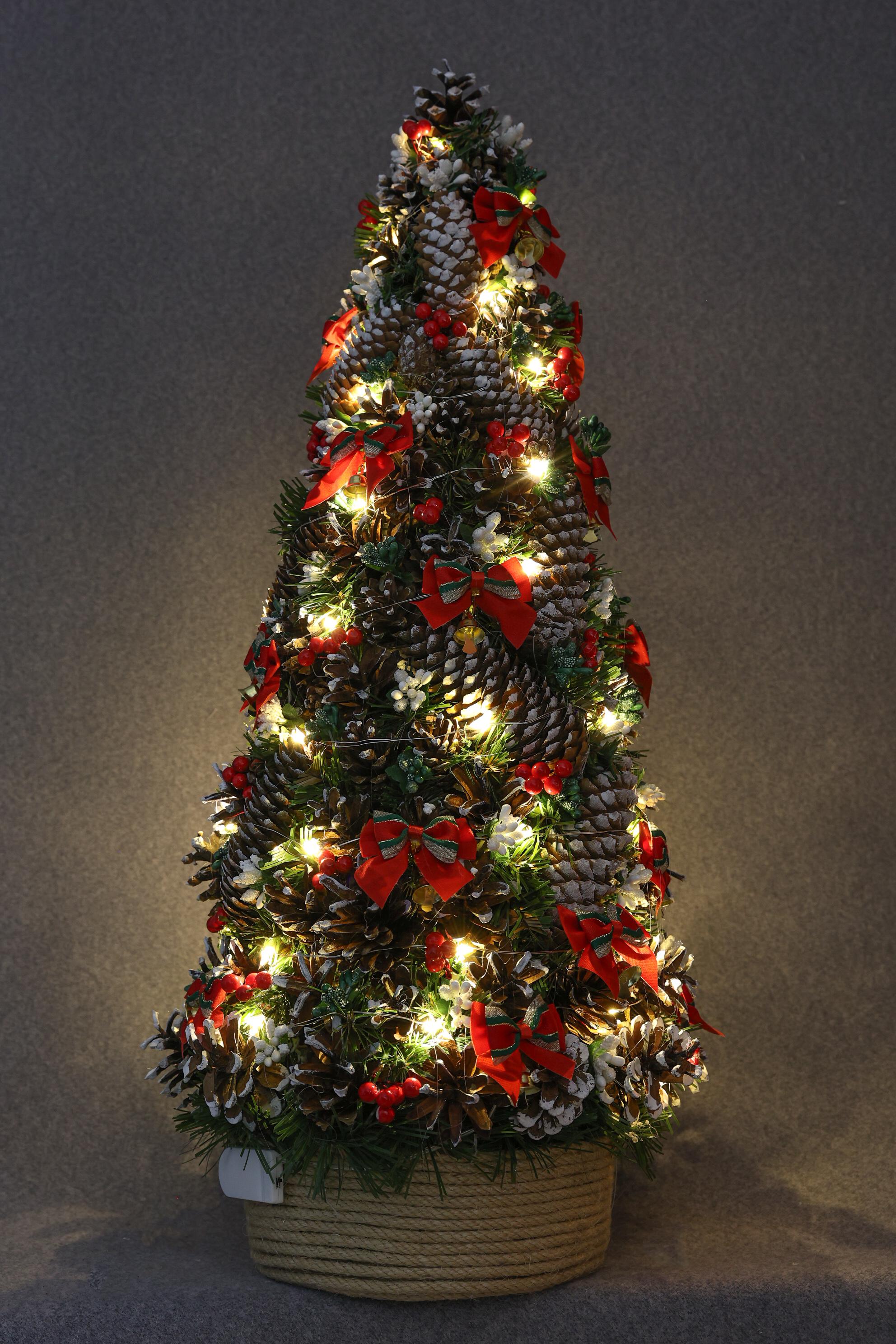 Ялинка декоративна новорічна GALA DECOR з лед підсвіткою зі шишок та бантів 60 см (Е6010БЛ)