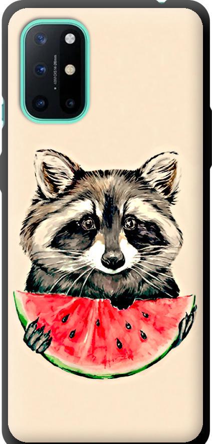 Чехол на OnePlus 8T Енотик с арбузом (4605b-2113-42517)