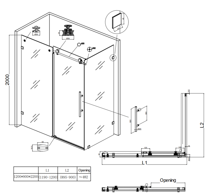 Душевая кабина без поддона KOER SR SC07-120x90x200-TR-01 прозрачное стекло Easy Clean 8 мм Хром (KR5370) - фото 4