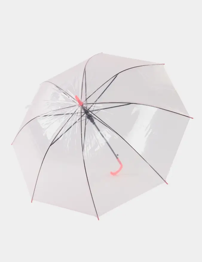Зонтик детский подростковый розовая ручка Прозрачный