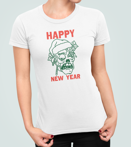 Футболка женская новогодняя Stedman с принтом Happy new year Санта зомби M Белый (НГ22.1-7)