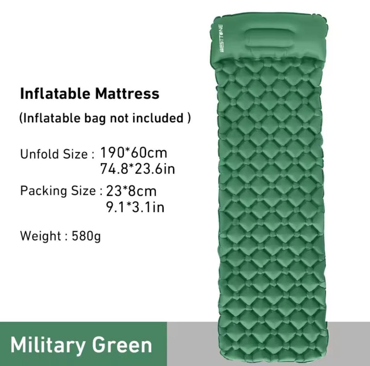 Килимок надувний Westtune односпальний з подушкою Army Green (4yy-xnh-jl6) - фото 3 Килимок надувний Westtune односпальний з подушкою Army Green (4yy-xnh-jl6) - фото 3
