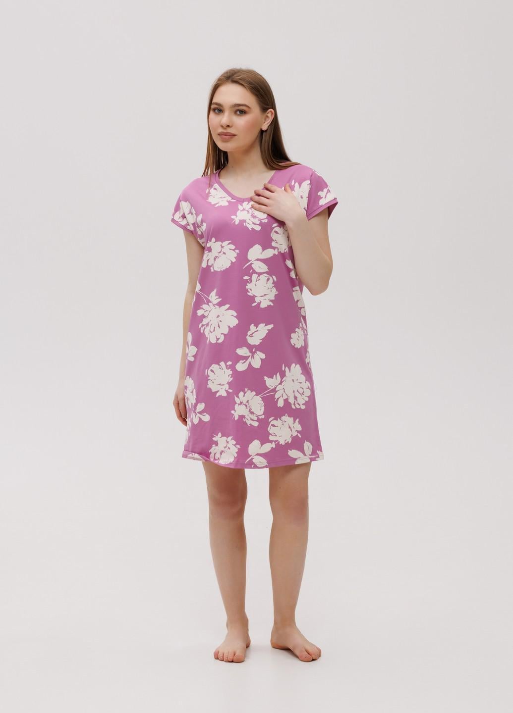 Ночная рубашка хлопковая Наталюкс с цветочным принтом M Крокус (5820276311531)