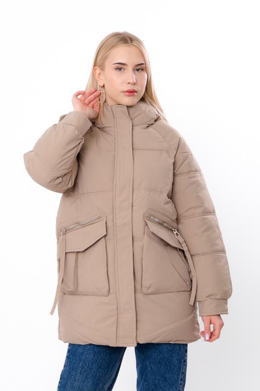 Куртка зимова жіноча оверсайз з капюшоном та кишенями Носи Своє L Бежевий (16211)