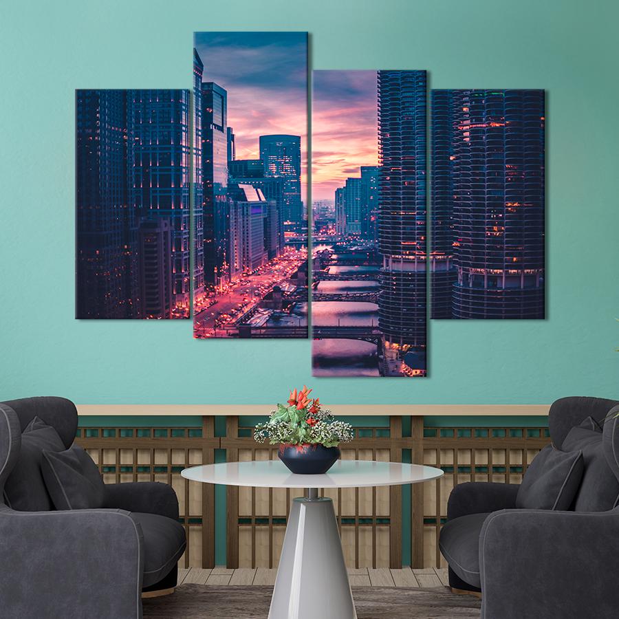 Картина город Волшебный вечер в городе 149x106 см (A774-4)