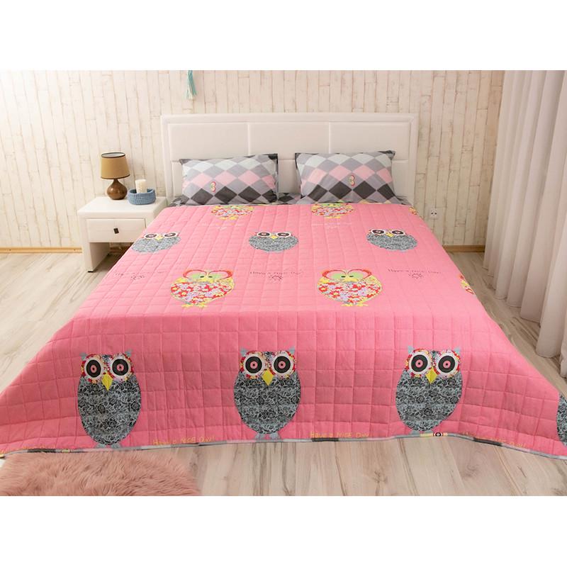 Покрывало двухстороннее Руно Owl Сатин 212x240 см Фуксия (17497)