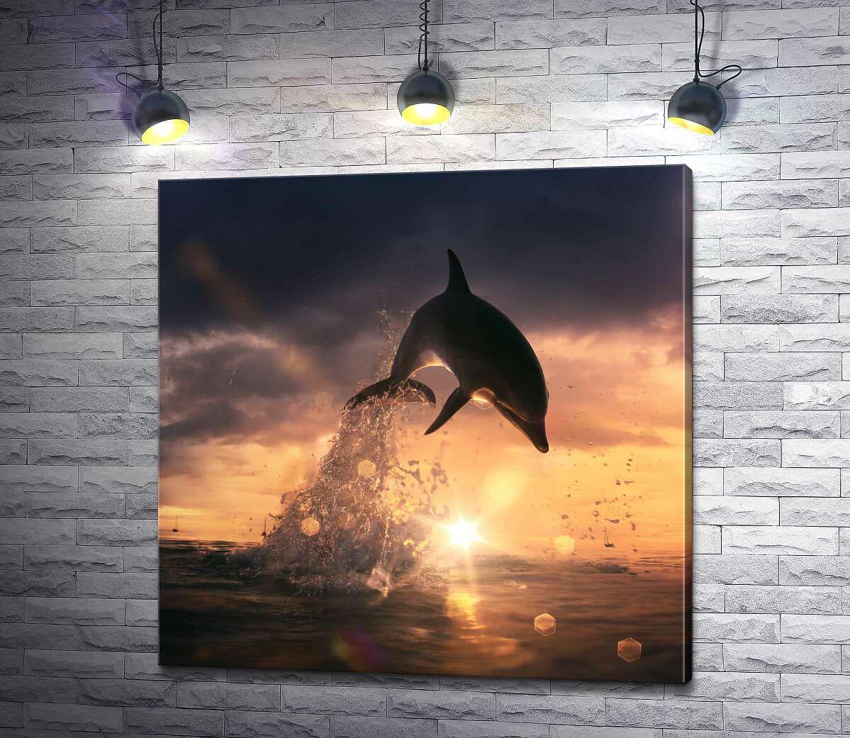 Картина ArtPoster Силуэт дельфина, выпрыгивающего из воды 100x100 см Модуль №1 (002622) Картина ArtPoster Силуэт дельфина, выпрыгивающего из воды 100x100 см Модуль №1 (002622)