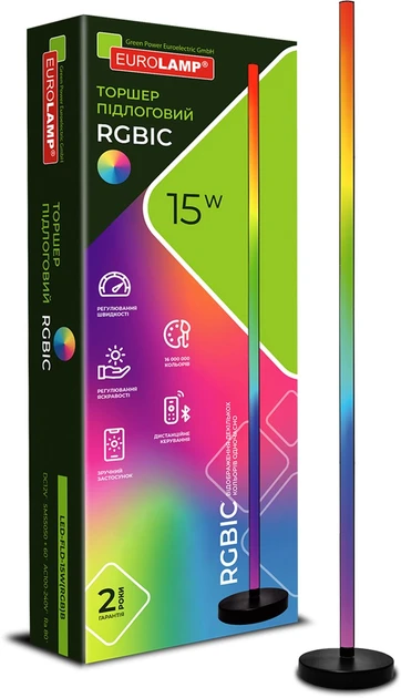 Торшер напольный Eurolamp LED SMART RGBIC 15W 140 cм Черный (2597303664) - фото 1