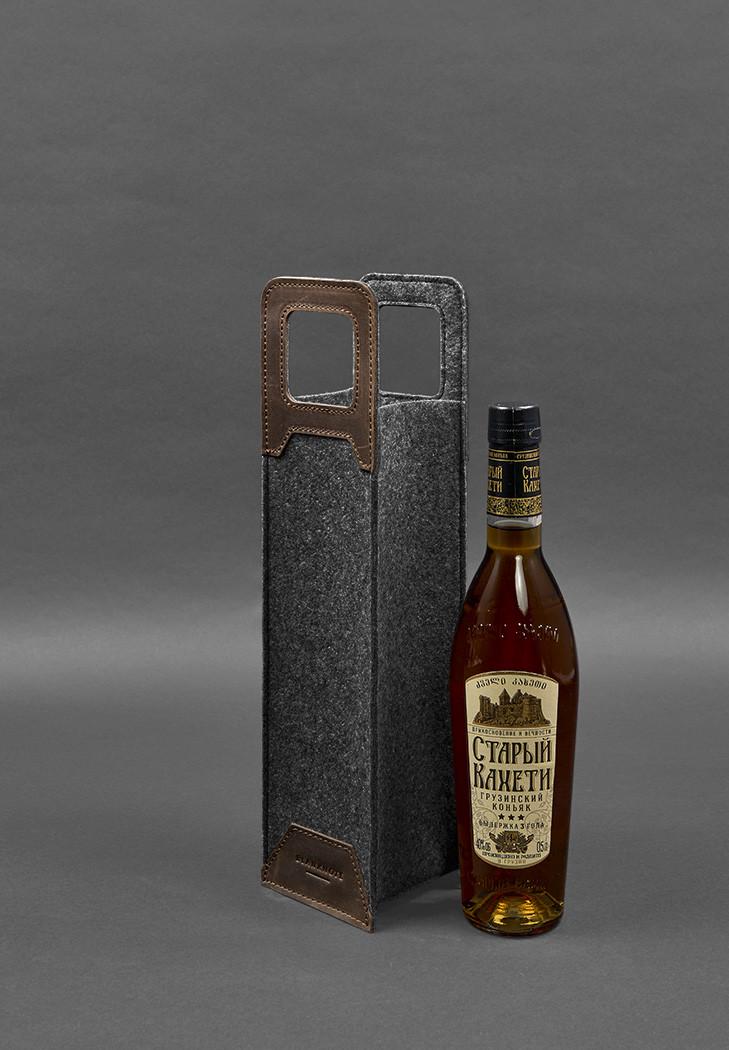 Чохол для вина 1.0 із фетру зі шкіряними вставками Crazy Horse Темно-коричневий (A-027936) - фото 3 Чохол для вина 1.0 із фетру зі шкіряними вставками Crazy Horse Темно-коричневий (A-027936) - фото 3