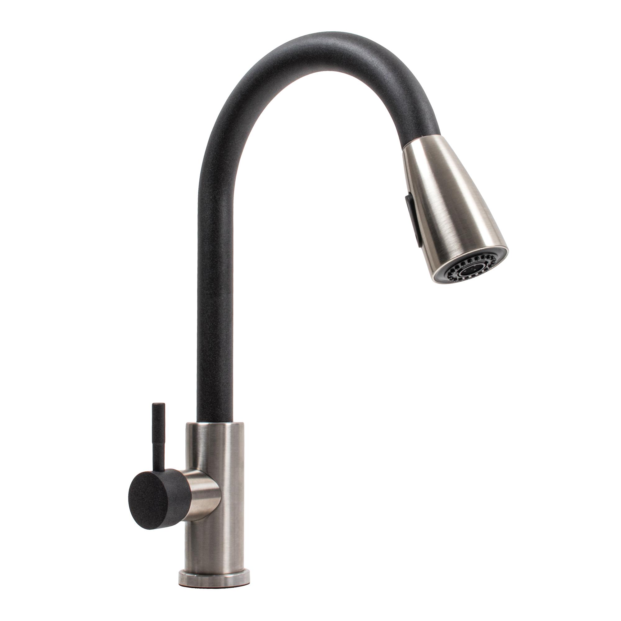 Смеситель с выдвижным изливом Platinum KT 8203 8614 Карбон комби