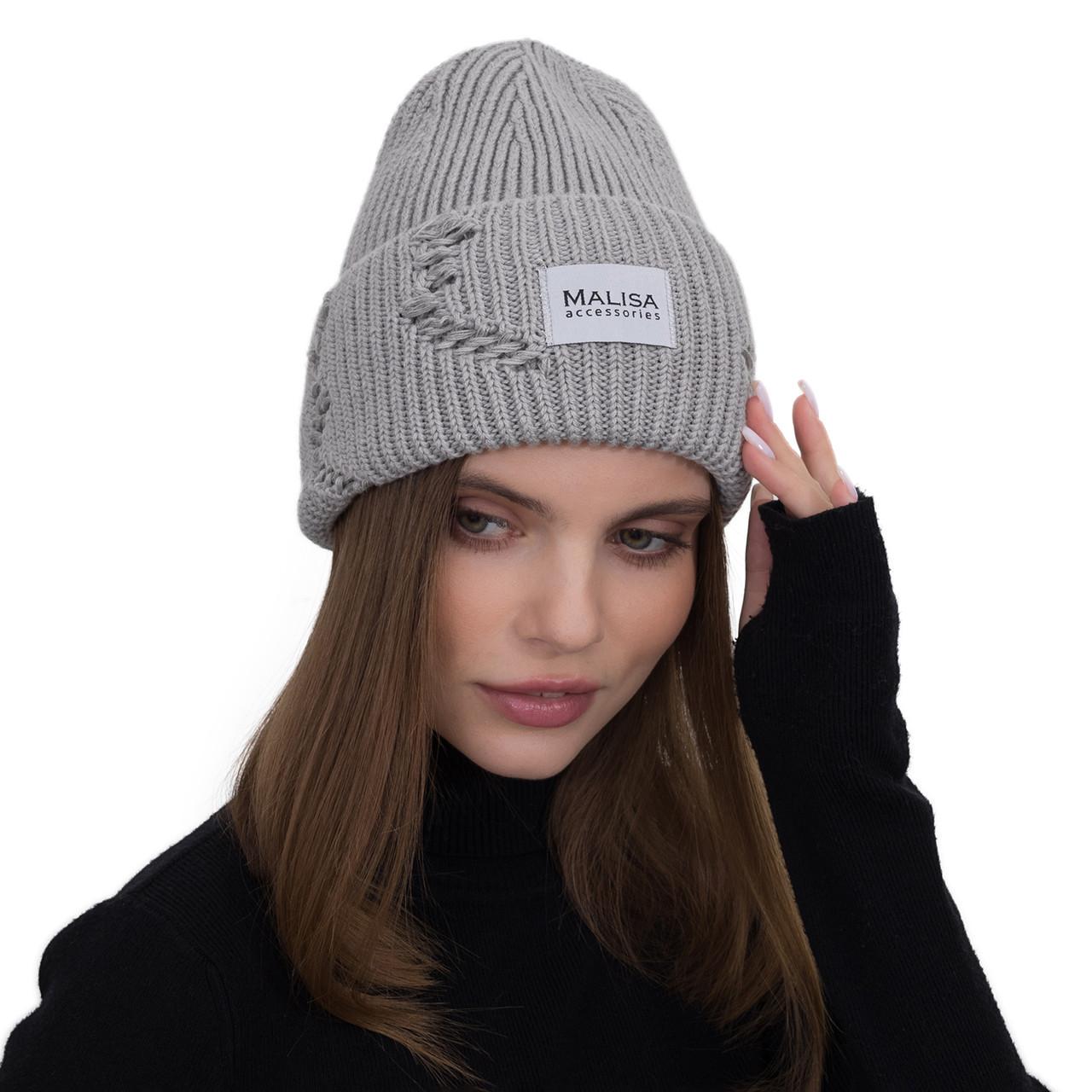 Шапка женская Malisa БРУНО без подкладки рваная с эмблемой на отвороте one size Светло-серый (262020) - фото 2 Шапка женская Malisa БРУНО без подкладки рваная с эмблемой на отвороте one size Светло-серый (262020) - фото 2