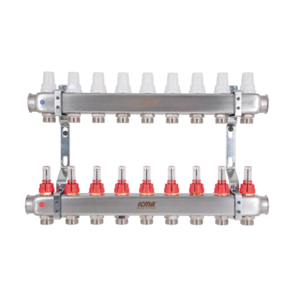 Коллектор ICMA №К073 из нержавеющей стали распределительный с расходомером 1" 9 выходов (SD00053737) - фото 1