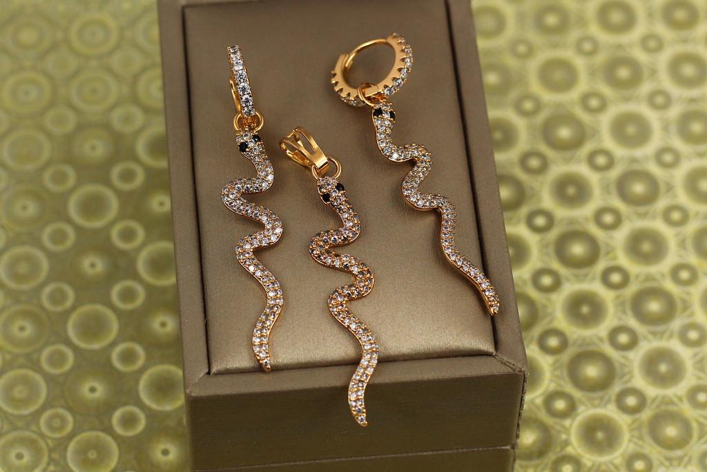 Набор Xuping Jewelry Серьги подвески и кулон Извилистая змея Золотистый