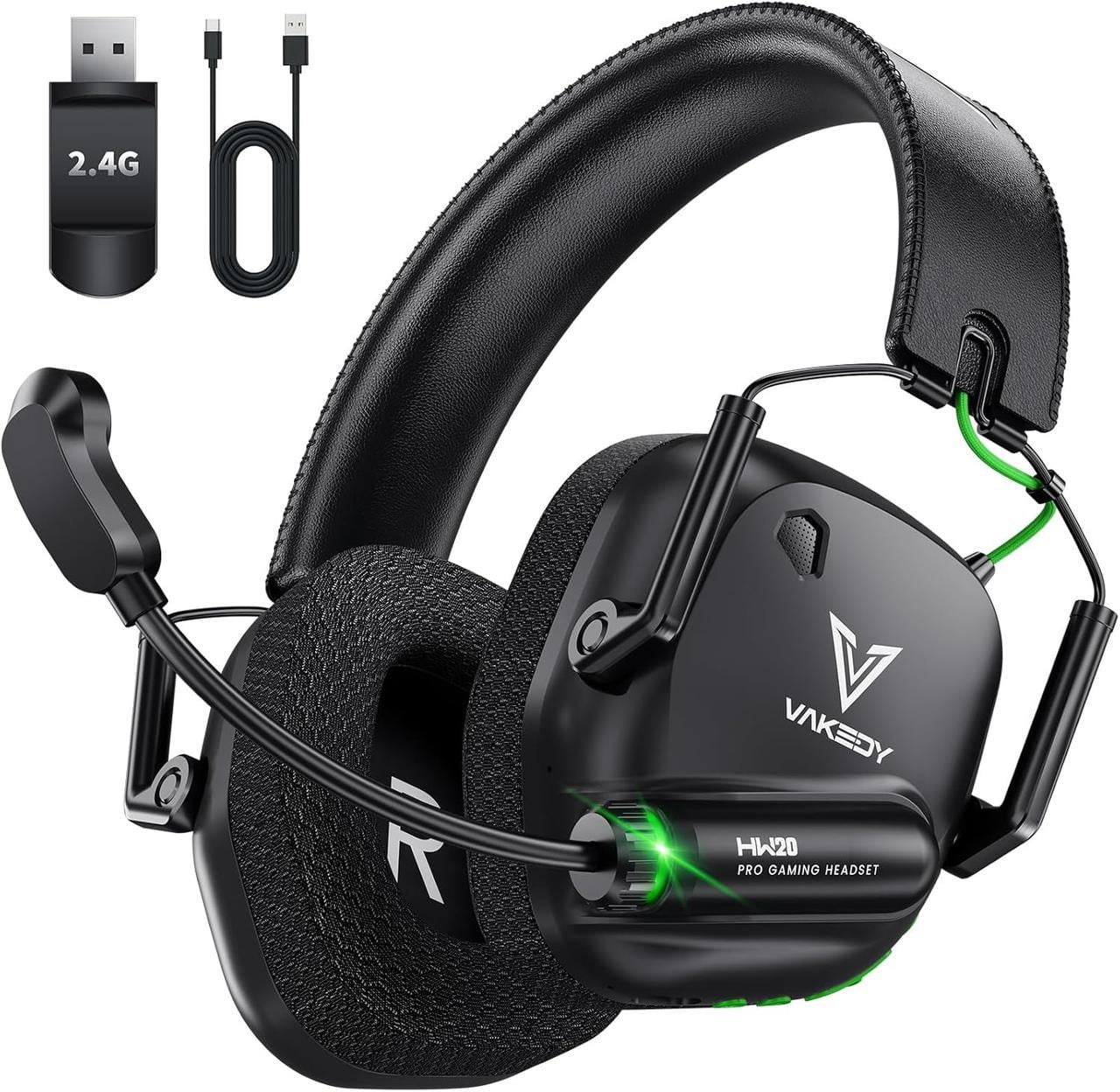 Наушники беспроводные игровые Vakedy Hw20 с микрофоном Bluetooth и USB 2,4 Ггц Черный