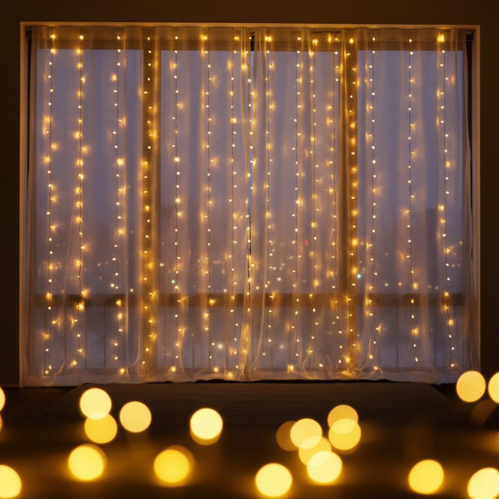 Гирлянда-штора новогодняя сетевая 3х3 м 192LED Белый/Желтый (ZWM33192LEDY) - фото 4 Гирлянда-штора новогодняя сетевая 3х3 м 192LED Белый/Желтый (ZWM33192LEDY) - фото 4