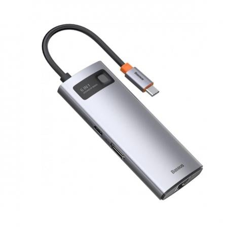 Хаб Baseus Metal Gleam Series 7в1 Type-C Type-C to HDMIх1/USB3,0х3/PDх1/VGAх1/RJ45х1 WKWG040013 Grey - фото 4